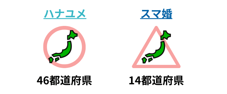 ハナユメとスマ婚の対応エリアを比較